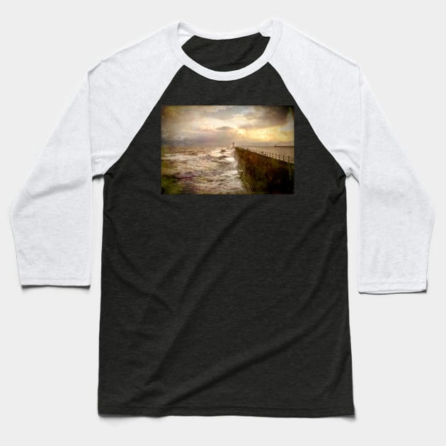 Artistic Stormy weather at Tynemouth Pier Baseball T-Shirt by Violaman